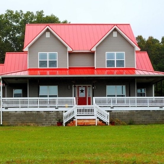 A newly installed metal roof system